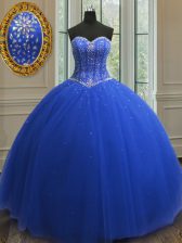 Elegant Royal Blue Lace Up Sweetheart Beading and Sequins Sweet 16 Dress Tulle Sleeveless