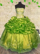 Best Selling Olive Green Sleeveless Floor Length Beading and Embroidery Lace Up Quinceanera Gown