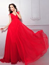  Coral Red Zipper Prom Dresses Lace Sleeveless Floor Length