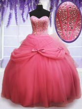  Tulle Sleeveless Floor Length Quince Ball Gowns and Beading and Bowknot