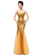Luxury Mermaid Gold Zipper Sweetheart Sequins Dress for Prom Sequined Sleeveless