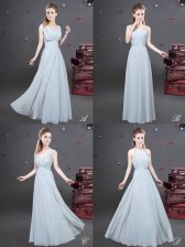  Floor Length Zipper Court Dresses for Sweet 16 Grey for Prom and Party and Wedding Party with Ruching