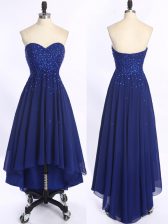 Elegant Sweetheart Sleeveless Zipper Evening Dress Royal Blue Chiffon