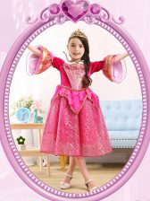 Discount Scoop Hot Pink 3 4 Length Sleeve Sequins Tea Length Flower Girl Dresses for Less