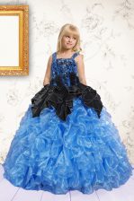  Beading and Pick Ups Little Girl Pageant Gowns Blue Lace Up Sleeveless Floor Length