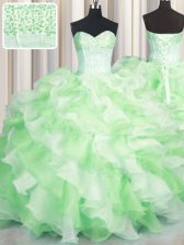  Visible Boning Two Tone Multi-color Ball Gowns Beading and Ruffles Quinceanera Dresses Lace Up Organza Sleeveless Floor Length
