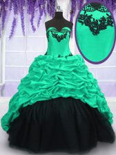  Sleeveless Sweep Train Lace Up With Train Appliques and Ruffles and Pick Ups Quinceanera Dresses