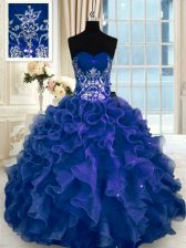  Sweetheart Sleeveless Lace Up Quinceanera Dress Navy Blue Organza
