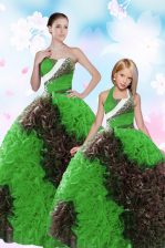 Fancy Multi-color Lace Up Sweetheart Sequins and Pick Ups Quinceanera Dresses Taffeta Sleeveless