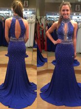 Fancy Mermaid Sleeveless Court Train Backless With Train Sequins Prom Dress