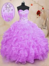 Popular Ball Gowns 15 Quinceanera Dress Lilac Sweetheart Organza Sleeveless Floor Length Lace Up