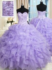  Beading and Ruffles Quinceanera Dress Lavender Lace Up Sleeveless Floor Length
