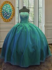  Teal Organza and Taffeta Lace Up Sweet 16 Quinceanera Dress Sleeveless Floor Length Sequins