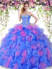 Romantic Multi-color Sleeveless Floor Length Beading and Ruffles Lace Up Sweet 16 Dress