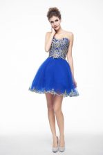 Noble Royal Blue Sweetheart Side Zipper Beading and Embroidery Evening Dress Sleeveless