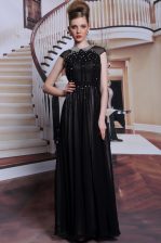 Designer Scoop Floor Length Zipper Dress for Prom Black for Prom and Party with Beading and Appliques