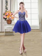 Customized Sequins Ball Gowns Homecoming Dress Royal Blue Sweetheart Tulle Sleeveless Mini Length Lace Up