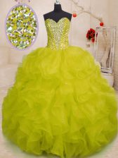 Dramatic Sweetheart Sleeveless Lace Up Quinceanera Gown Yellow Green Organza