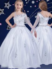  White Flower Girl Dresses for Less Quinceanera and Wedding Party with Beading Asymmetric Sleeveless Zipper