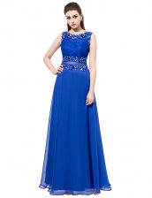  Floor Length Royal Blue Dress for Prom Scoop Sleeveless Zipper