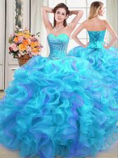  Multi-color Lace Up Sweetheart Beading and Ruffles Quinceanera Dress Organza Sleeveless