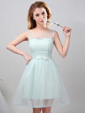  Mini Length Apple Green Quinceanera Court of Honor Dress Scoop Sleeveless Lace Up