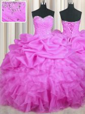  Sleeveless Floor Length Beading and Ruffles and Sequins and Ruching Lace Up Sweet 16 Dresses with Lilac