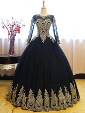 Glittering Scoop Navy Blue Ball Gowns Appliques Sweet 16 Dress Lace Up Tulle Sleeveless Floor Length