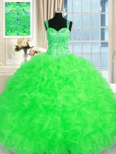  Sleeveless Floor Length Beading and Embroidery and Ruffles Lace Up Quinceanera Dresses