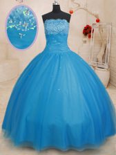 Chic Tulle Sleeveless Floor Length Quince Ball Gowns and Beading