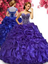 Traditional Purple Sweetheart Neckline Beading and Ruffles Sweet 16 Dresses Sleeveless Lace Up