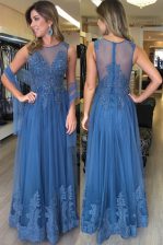  Scoop Beading and Appliques Homecoming Dress Blue Zipper Sleeveless Floor Length