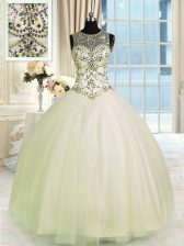 Clearance Scoop Floor Length Ball Gowns Sleeveless Champagne 15 Quinceanera Dress Lace Up