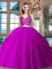  Fuchsia Zipper 15th Birthday Dress Lace and Ruffled Layers Sleeveless Floor Length