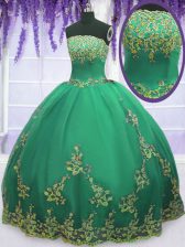 Nice Turquoise Zipper 15 Quinceanera Dress Appliques Sleeveless Floor Length