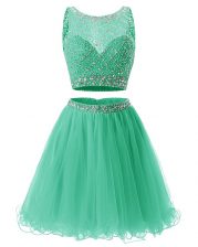Dazzling Organza Sleeveless Mini Length Prom Gown and Beading and Belt