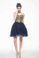 Spectacular Navy Blue Sleeveless Organza Side Zipper Prom Dresses for Prom