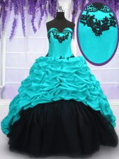  Pick Ups With Train Ball Gowns Sleeveless Aqua Blue Quinceanera Gown Sweep Train Lace Up