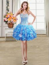Nice Sequins Mini Length Baby Blue Prom Evening Gown Sweetheart Sleeveless Lace Up