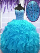  Floor Length Ball Gowns Sleeveless Baby Blue Quinceanera Dresses Lace Up