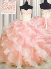  Visible Boning Two Tone Sleeveless Beading and Ruffles Lace Up Quinceanera Gown