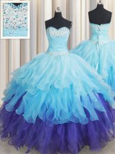  Floor Length Lace Up Quinceanera Dress Multi-color for Military Ball and Sweet 16 and Quinceanera with Beading and Ruffles