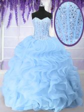  Sweetheart Sleeveless Lace Up 15 Quinceanera Dress Light Blue Organza