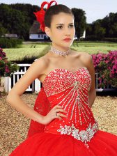 Fashionable Sweetheart Sleeveless Tulle 15 Quinceanera Dress Beading and Lace Watteau Train Lace Up
