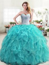 Sweet Organza Sleeveless Floor Length Quinceanera Dresses and Beading and Ruffles