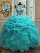  Floor Length Baby Blue 15 Quinceanera Dress Scoop Sleeveless Lace Up