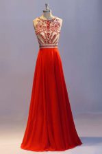 Spectacular Pleated Scoop Sleeveless Side Zipper Prom Party Dress Coral Red Chiffon