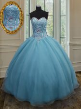  Beading Sweet 16 Quinceanera Dress Baby Blue Lace Up Sleeveless Floor Length