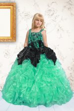 Admirable Straps Sleeveless Teens Party Dress Floor Length Beading and Pick Ups Apple Green Organza
