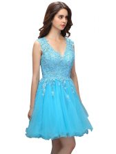  Knee Length A-line Sleeveless Baby Blue Dress for Prom Backless